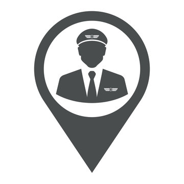 Icono plano localizacion silueta piloto aviacion gris