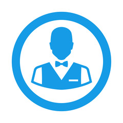 Icono plano silueta camarero en circulo color azul