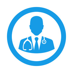 Icono plano silueta doctor en circulo color azul