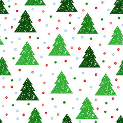 Obraz premium Christmas seamless background with prints of trees, confetti