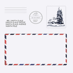 christmas, new year. letter to Santa Claus. template, envelope, stamp. vector