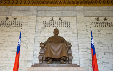  Taipei,Taiwan - April 2016- The bronze statue of Chiang Kai-shek.