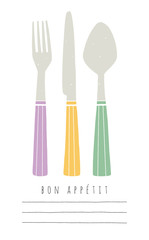 Cartoon cutlery set. Kitchen hand drawn vector illustration