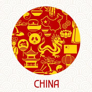 China card design. Chinese symbols and objects