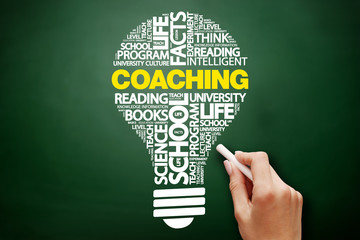 COACHING bulb word cloud collage, education concept on blackboard