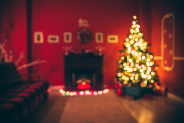 Defocused background Christmas Living room with christmas tree