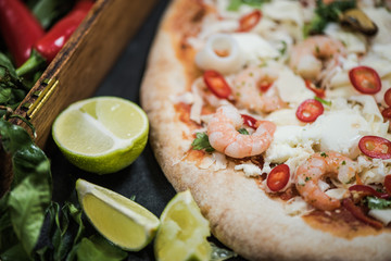 making healthy seafood pizza