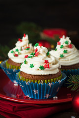 Christmas cupcakes with whipped cream