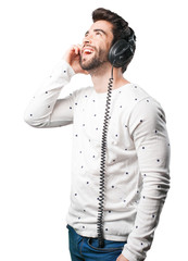 young man listening headphones
