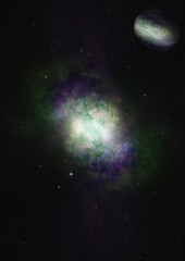Stars, dust and gas nebula in a far galaxy