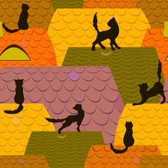 Background with cats on the roofs