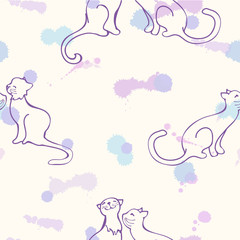 pattern with cats painted on the background of blots