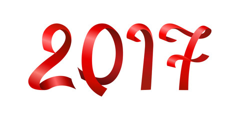 Inscription 2017 of red paper twisted stripes