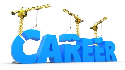 3d illustration of cranes building career word over white background