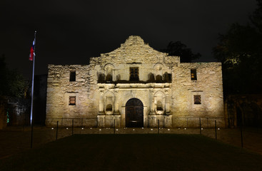 The Alamo at night at around the time the battle was fought very early in the morning just before...