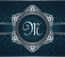 Floral frame on vintage striped background. Luxury design