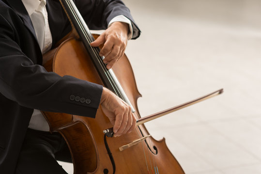 Professional cellist performing