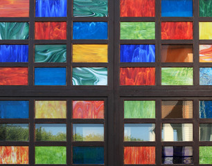 Texture of the old multi-colored stained-glass windows, backgrou