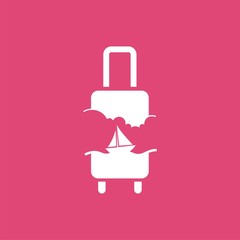 logo with suitcase, sky and sailing ship. Vector design logo. Vector illustration