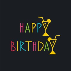 Vector birthday card with wineglasses. Vector illustration