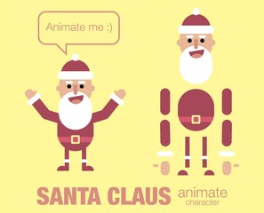 flat santa claus  character for your scenes. Parts of body template for design work and animation. 