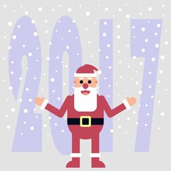 vector illustration with flat santa claus character and snowflakes on 2017 background