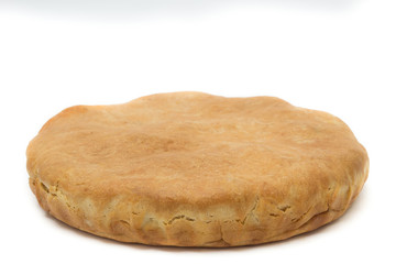 pie with lentils on a white background, studio photo