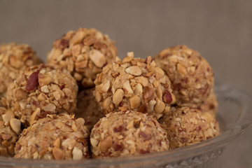 balls, dessert stuffed with walnut crumb coated