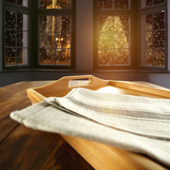 Fototapeta na wymiar window and wooden table place 
