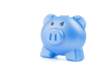 Blue piggy bank isolated on white background.