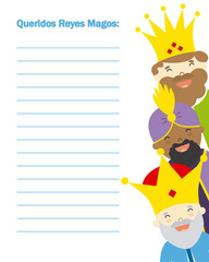 Letter to the three kings of orient. Dear wise men written in Spanish
