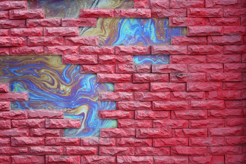 grunge brick wall with rainbow background