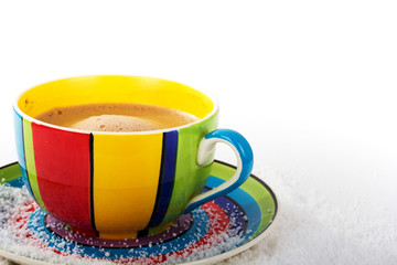 Hot chocolate in a bright colourful cup