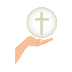 crucifix and hand christian or catholic icon image vector illustration design 