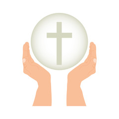 crucifix and hand christian or catholic icon image vector illustration design 