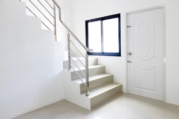 Fotobehang Trappen architecture home interior design staircase stainless steel handrails