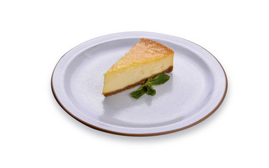 slice of cheesecake on a white plate. isolated