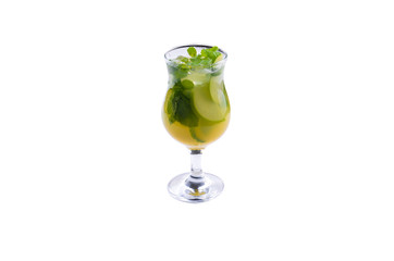 Drink with mint and lime and mind in a glass of refreshing drink