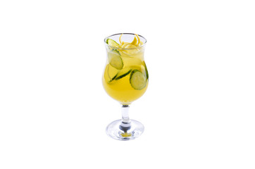 Refreshing lemonade with cucumber and lemon in a glass