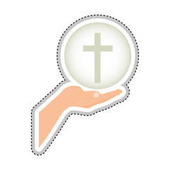 Obraz premium crucifix and hand christian or catholic icon image vector illustration design 