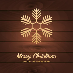 Merry Christmas and Happy New Year wood background with snowflakes. Vector illustration.