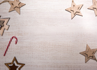 Fototapeta na wymiar Christmas decoration on old wooden table, Christmas background