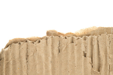 torn cardboard with white background, torn corrugated paper with