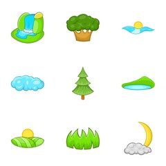 Beautiful nature icons set. Cartoon illustration of 9 beautiful nature vector icons for web