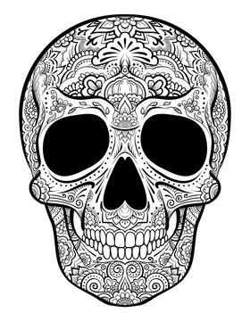 Vector skull graphics with floral ornaments isolated on white