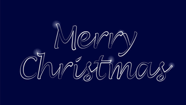 Merry Christmas Greeting Card. Night Dark Blue with Silver Sparkles Retro Font. Vector Holiday