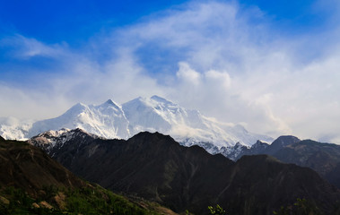 View to Rakaposhi peak, Karakorum mountains, Pakistan