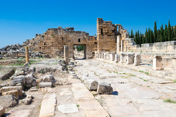 Ancient ruins in Hierapolis, Pamukkale, Turkey.