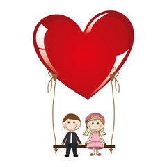 romantic couple on swing cute cartoon icon imagevector illustration design 