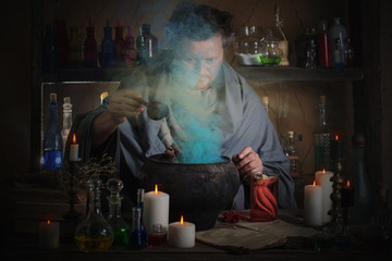 wizard brews a potion